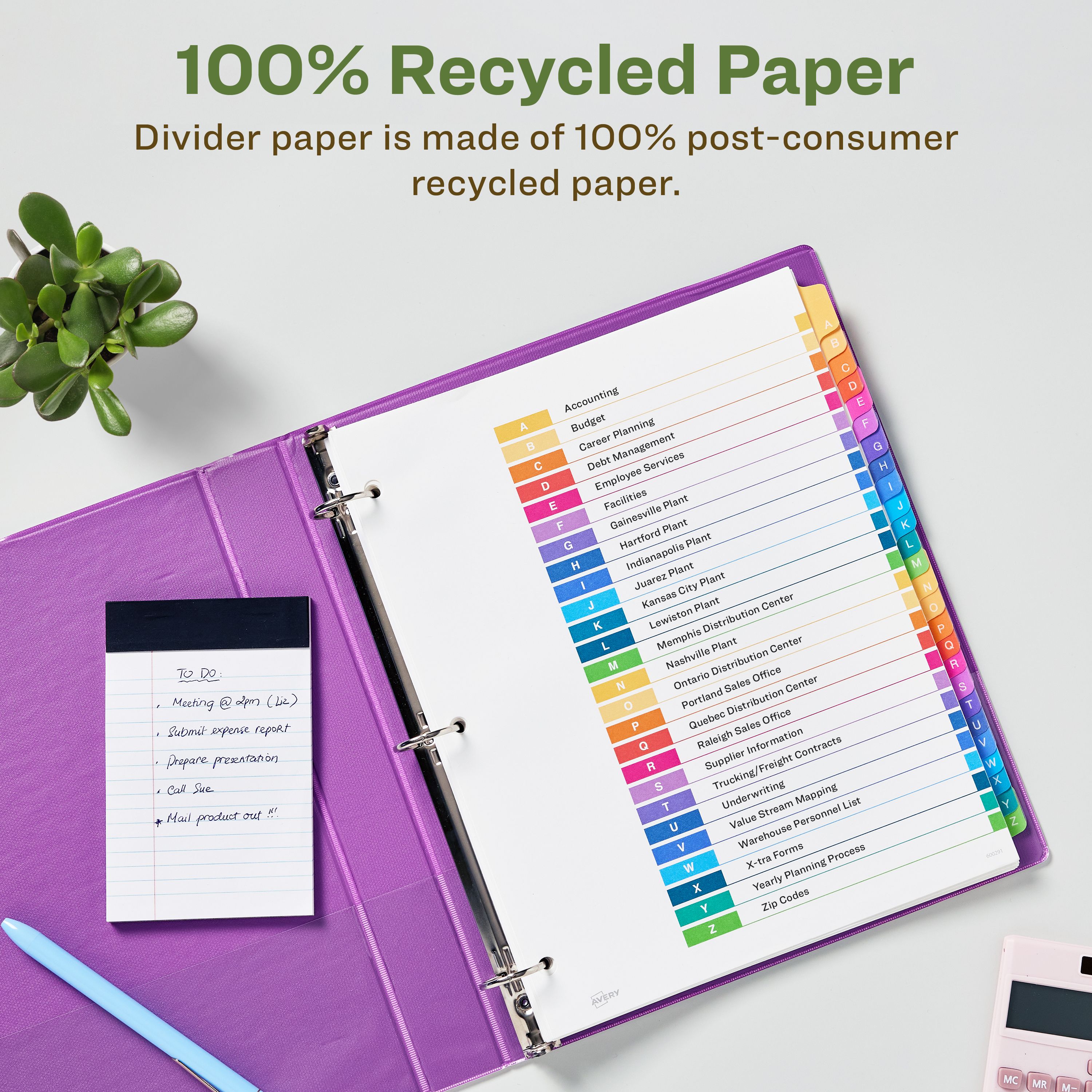 EcoFriendly Dividers, A-Z Tab, Ready Index® 11085 | Avery